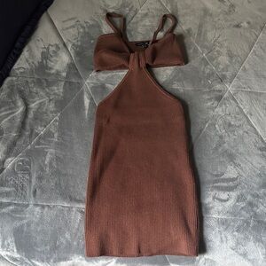 Cotton Candy Brown Cut-Out Mini Dress